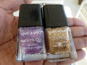 wet n wild its all in the cut and 24 carats nail polish